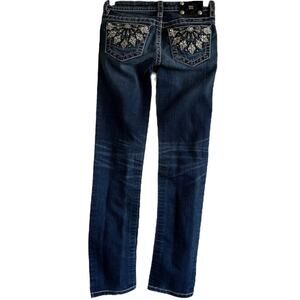 Miss Me Skinny Jeans Dark Wash Stitched Embroidered Rhinestone Western Blue 14
